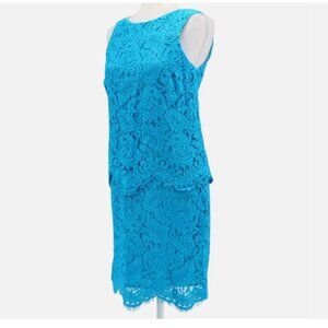 Marco Bologna Turquoise Floral Lace Sleeveless Shift Dress - Retail $990 - NWT